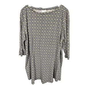 J. Jill Women's XL Blue Tan Geometric‎ Print 3/4 Sleeve Tunic Lightweight Artsy